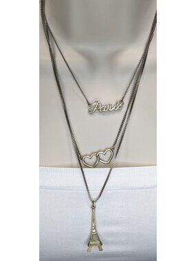 Layered Paris Charm Necklace Silver Souvenir Travel Jewelry